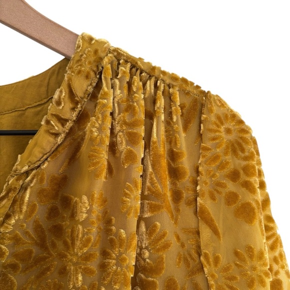 Coldwater Creek Mustard Yellow Velvet Burnout Blouse Size Small Floral Boho - Picture 5 of 16